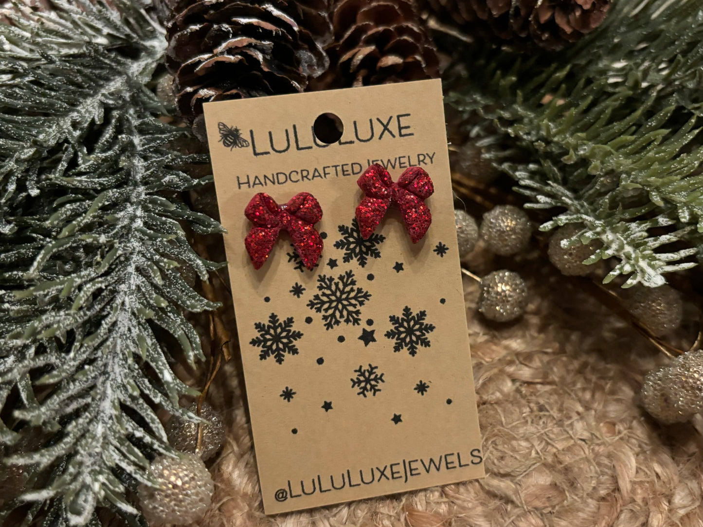 Red Glitter Bow Studs