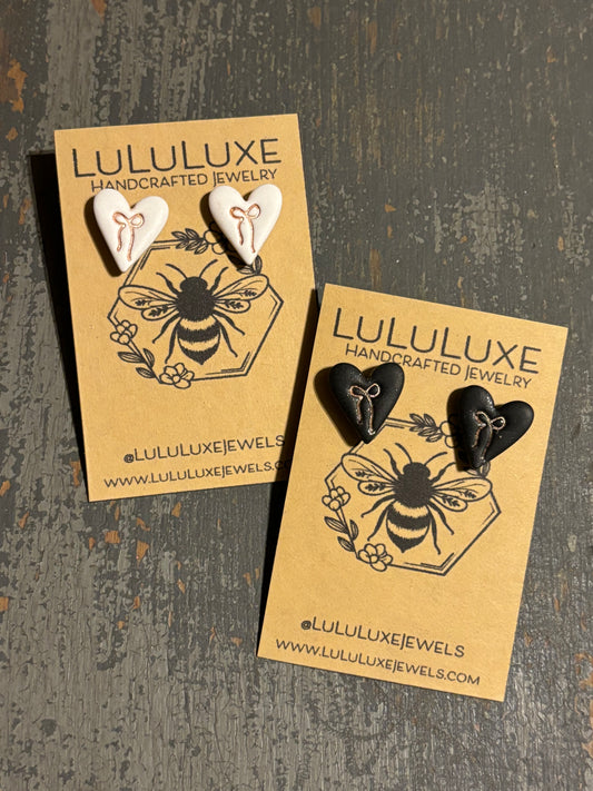 Dainty Bow on Heart Studs