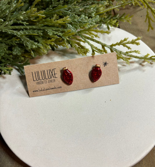 Red Glitter Bulb Studs